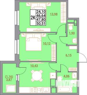 2-к квартира, вторичка, 51м2, 5/21 этаж