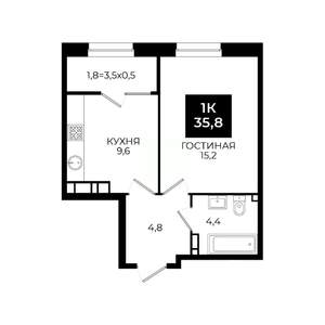1-к квартира, вторичка, 36м2, 19/24 этаж