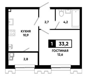1-к квартира, строящийся дом, 33м2, 2/21 этаж