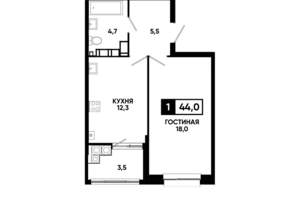 1-к квартира, вторичка, 44м2, 21/24 этаж