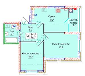 2-к квартира, вторичка, 51м2, 12/22 этаж