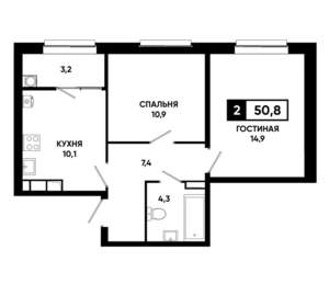 2-к квартира, вторичка, 51м2, 12/19 этаж