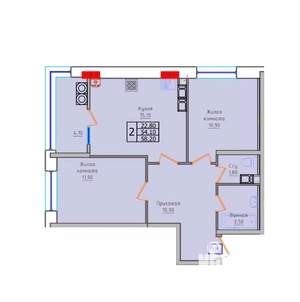 2-к квартира, строящийся дом, 58м2, 17/18 этаж