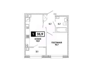 1-к квартира, вторичка, 36м2, 3/16 этаж