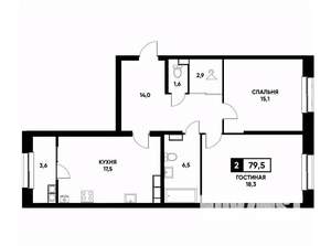 2-к квартира, вторичка, 80м2, 14/22 этаж