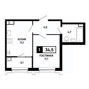 1-к квартира, вторичка, 35м2, 7/21 этаж