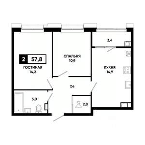 2-к квартира, вторичка, 58м2, 3/20 этаж