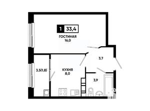 1-к квартира, вторичка, 33м2, 5/14 этаж
