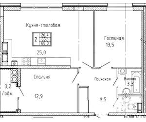 2-к квартира, вторичка, 70м2, 3/24 этаж