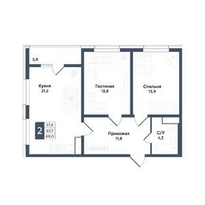 2-к квартира, вторичка, 69м2, 6/20 этаж