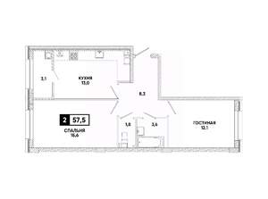 2-к квартира, вторичка, 58м2, 10/12 этаж