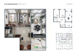 3-к квартира, вторичка, 89м2, 10/20 этаж