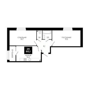 2-к квартира, вторичка, 60м2, 2/24 этаж