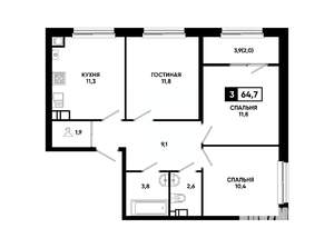 3-к квартира, вторичка, 65м2, 7/24 этаж