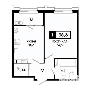 1-к квартира, строящийся дом, 39м2, 17/21 этаж