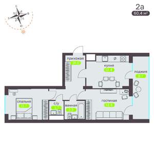 2-к квартира, вторичка, 60м2, 3/19 этаж