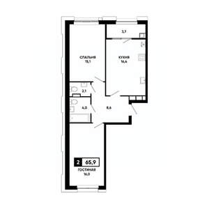 2-к квартира, вторичка, 66м2, 12/20 этаж