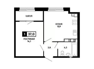 1-к квартира, вторичка, 37м2, 12/14 этаж