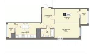 2-к квартира, строящийся дом, 71м2, 9/12 этаж