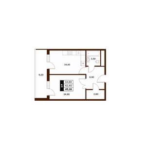 1-к квартира, вторичка, 45м2, 11/14 этаж