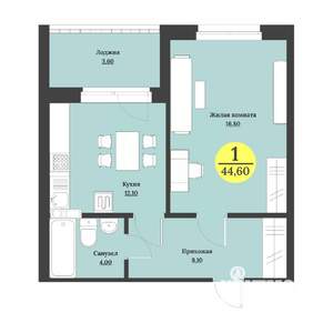 1-к квартира, строящийся дом, 45м2, 1/12 этаж
