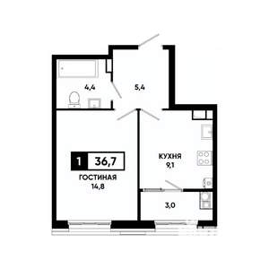 1-к квартира, вторичка, 37м2, 4/18 этаж
