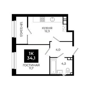 1-к квартира, вторичка, 34м2, 9/24 этаж