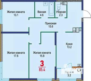 3-к квартира, строящийся дом, 85м2, 11/22 этаж