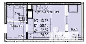 Студия квартира, строящийся дом, 25м2, 14/21 этаж