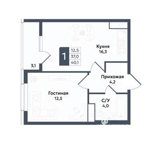 1-к квартира, вторичка, 40м2, 9/22 этаж