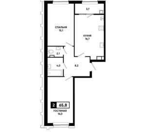 2-к квартира, строящийся дом, 66м2, 9/21 этаж