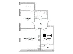 1-к квартира, вторичка, 74м2, 3/16 этаж