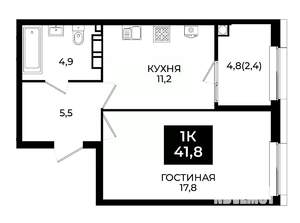1-к квартира, вторичка, 42м2, 4/24 этаж