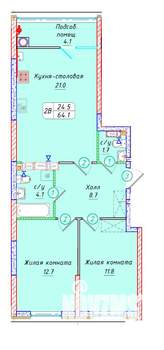 2-к квартира, вторичка, 64м2, 12/22 этаж