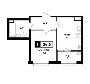 1-к квартира, вторичка, 35м2, 8/20 этаж