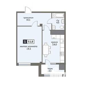 1-к квартира, строящийся дом, 52м2, 12/12 этаж