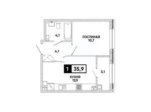 1-к квартира, вторичка, 36м2, 4/16 этаж