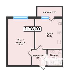 1-к квартира, вторичка, 39м2, 2/5 этаж