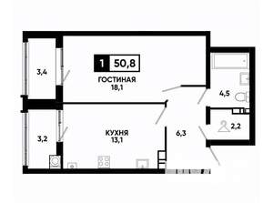 1-к квартира, вторичка, 51м2, 2/24 этаж