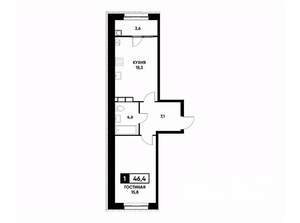 1-к квартира, вторичка, 46м2, 11/16 этаж