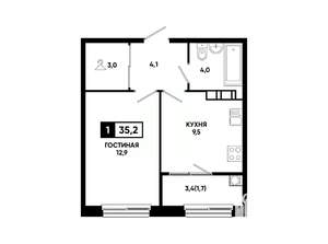 1-к квартира, вторичка, 35м2, 4/14 этаж