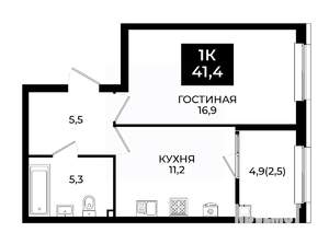 1-к квартира, вторичка, 41м2, 16/24 этаж