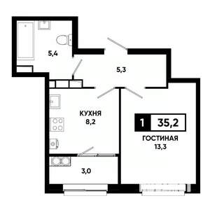 1-к квартира, строящийся дом, 35м2, 19/19 этаж