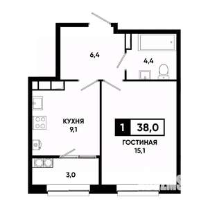 1-к квартира, вторичка, 38м2, 13/19 этаж