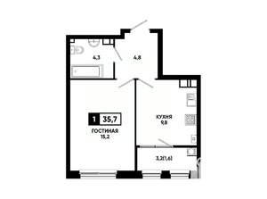 1-к квартира, вторичка, 36м2, 13/24 этаж