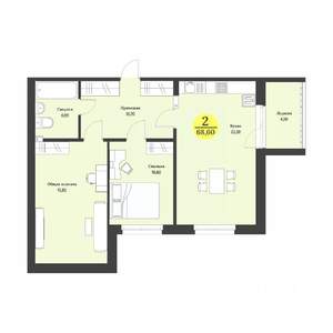 2-к квартира, строящийся дом, 69м2, 12/12 этаж