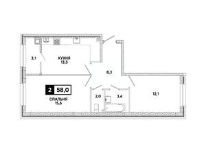 2-к квартира, вторичка, 58м2, 2/8 этаж