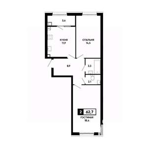 2-к квартира, вторичка, 63м2, 2/18 этаж