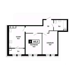 2-к квартира, вторичка, 60м2, 12/16 этаж