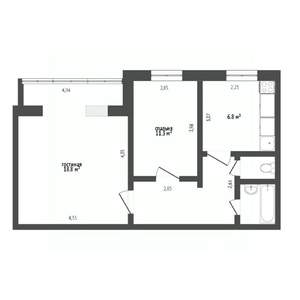 2-к квартира, вторичка, 43м2, 3/5 этаж